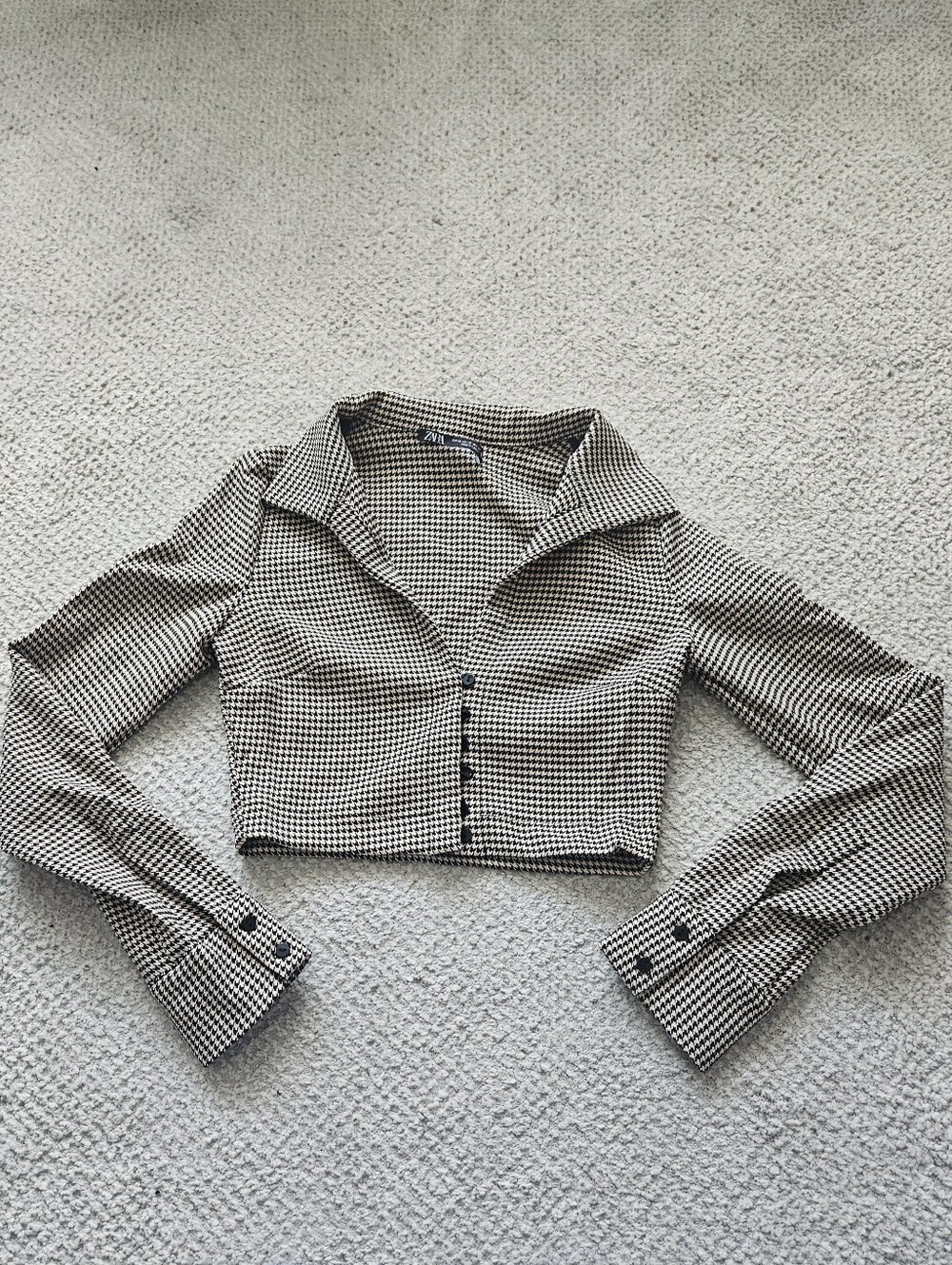 ZARA Houndstooth Cropped Blouse Preppy Academia XS
